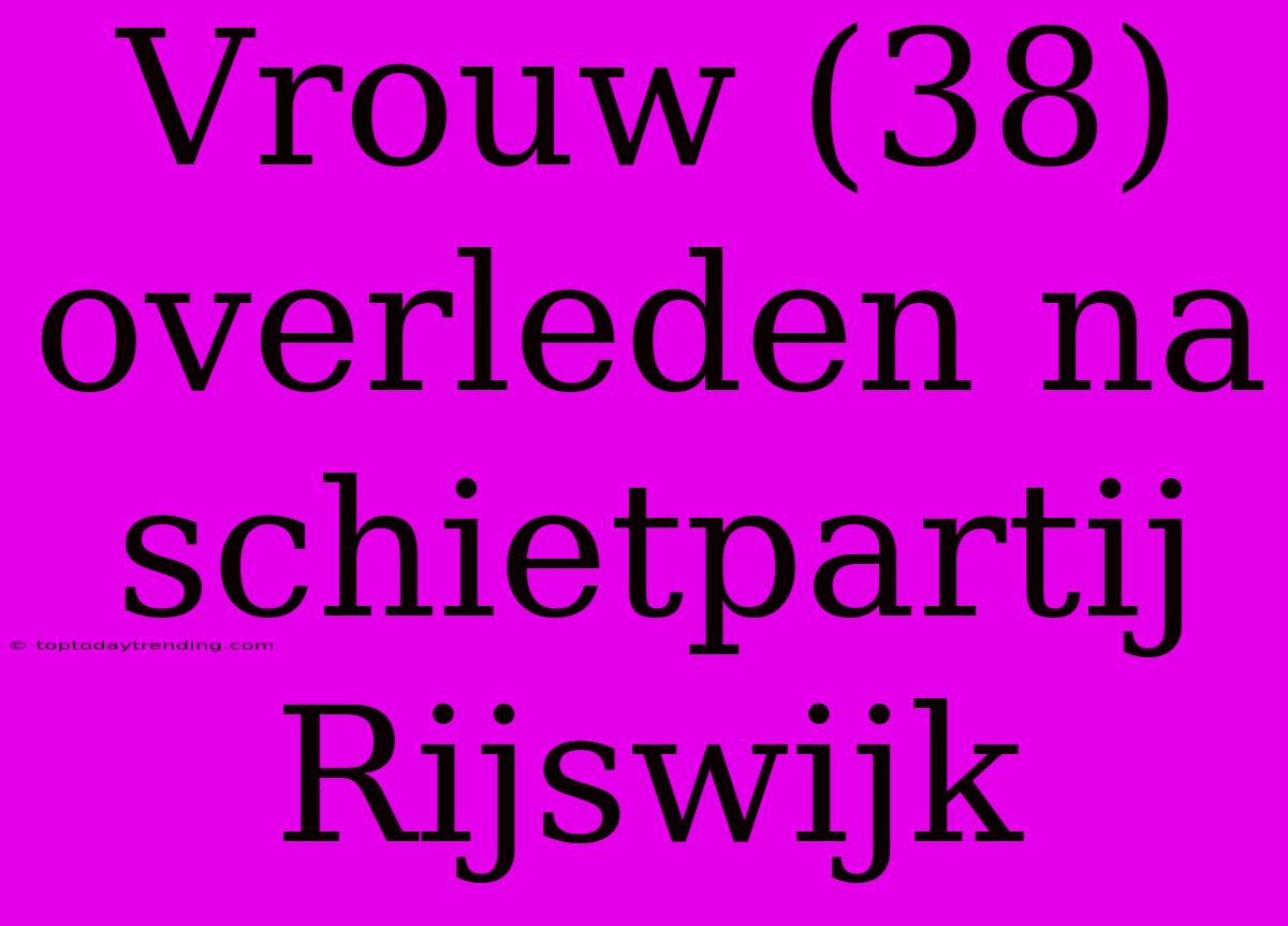 Vrouw (38) Overleden Na Schietpartij Rijswijk