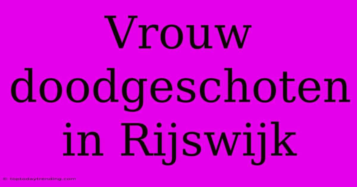 Vrouw Doodgeschoten In Rijswijk