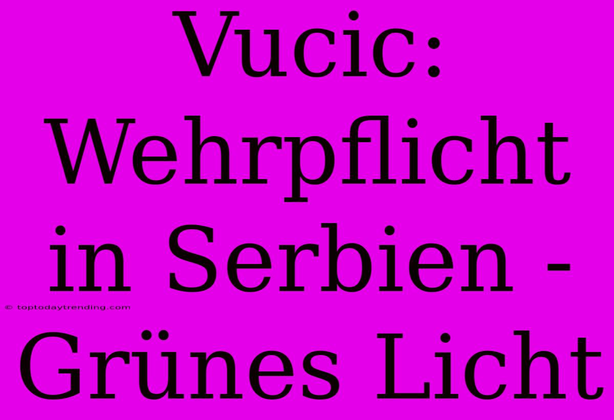 Vucic: Wehrpflicht In Serbien - Grünes Licht