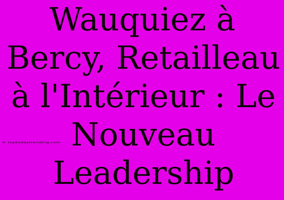 Wauquiez À Bercy, Retailleau À L'Intérieur : Le Nouveau Leadership