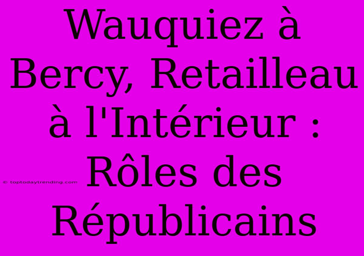 Wauquiez À Bercy, Retailleau À L'Intérieur : Rôles Des Républicains