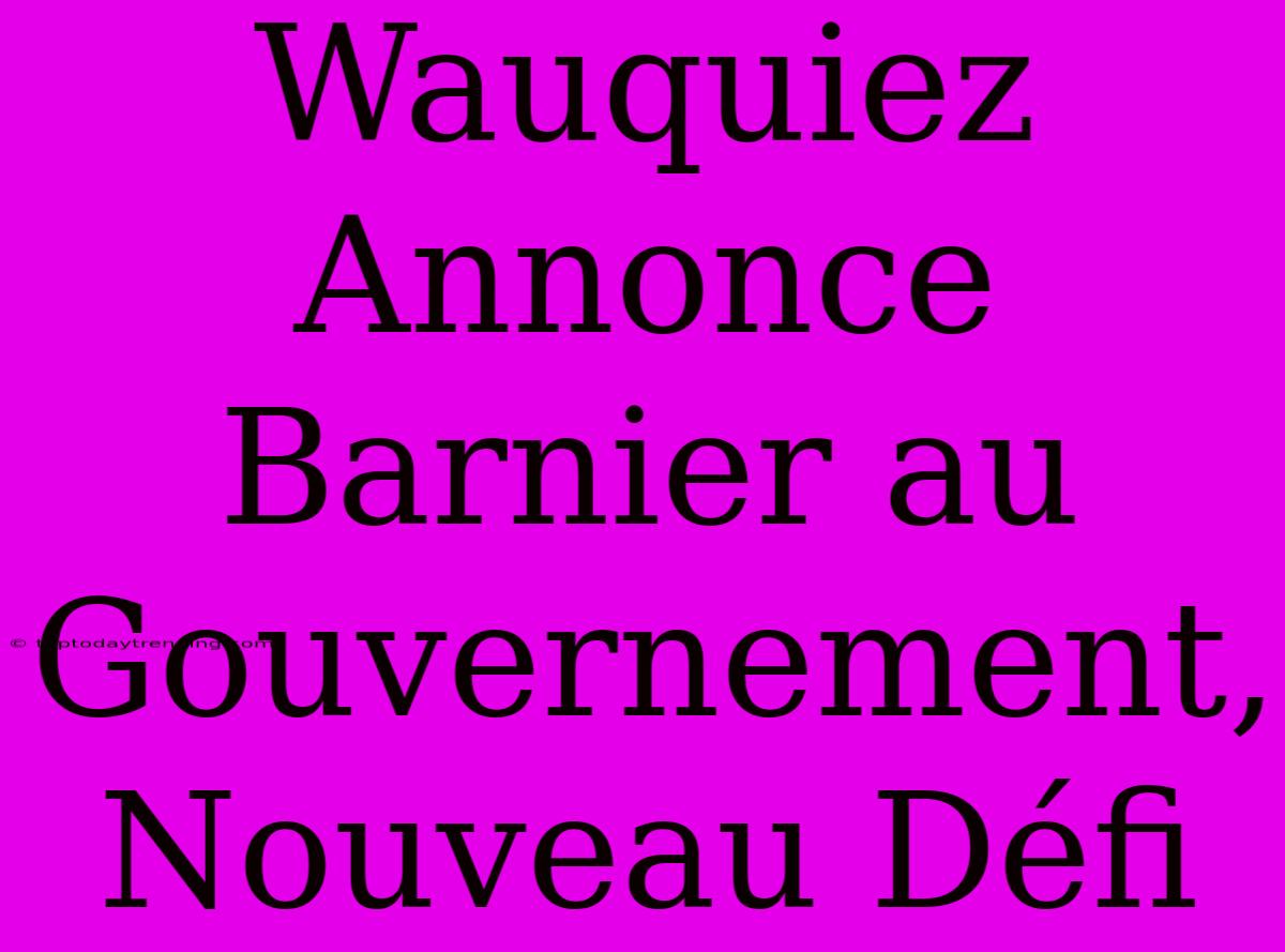 Wauquiez Annonce Barnier Au Gouvernement, Nouveau Défi