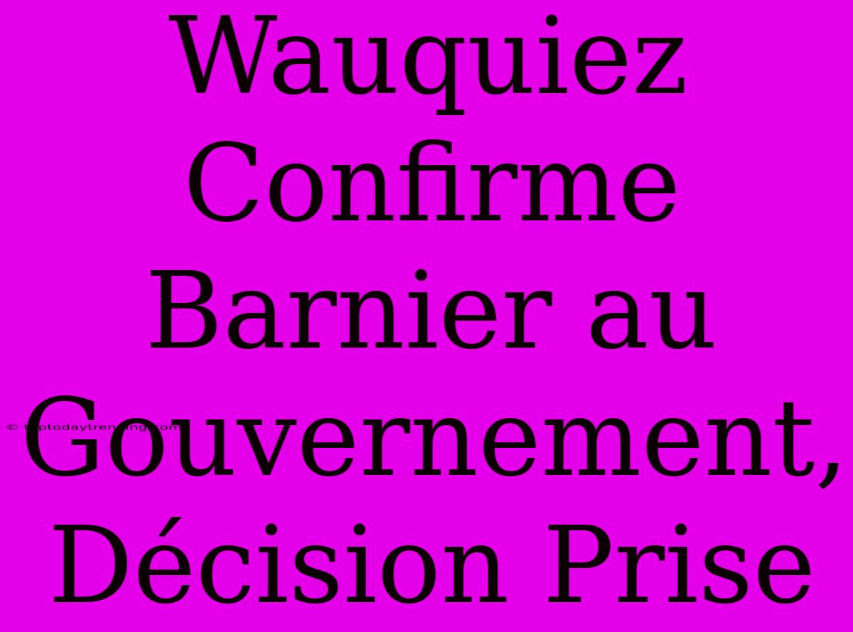 Wauquiez Confirme Barnier Au Gouvernement, Décision Prise