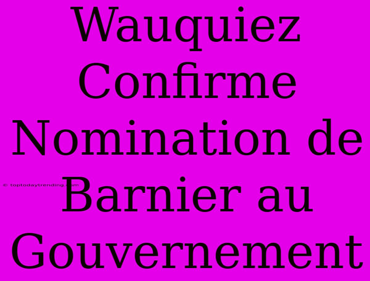 Wauquiez Confirme Nomination De Barnier Au Gouvernement