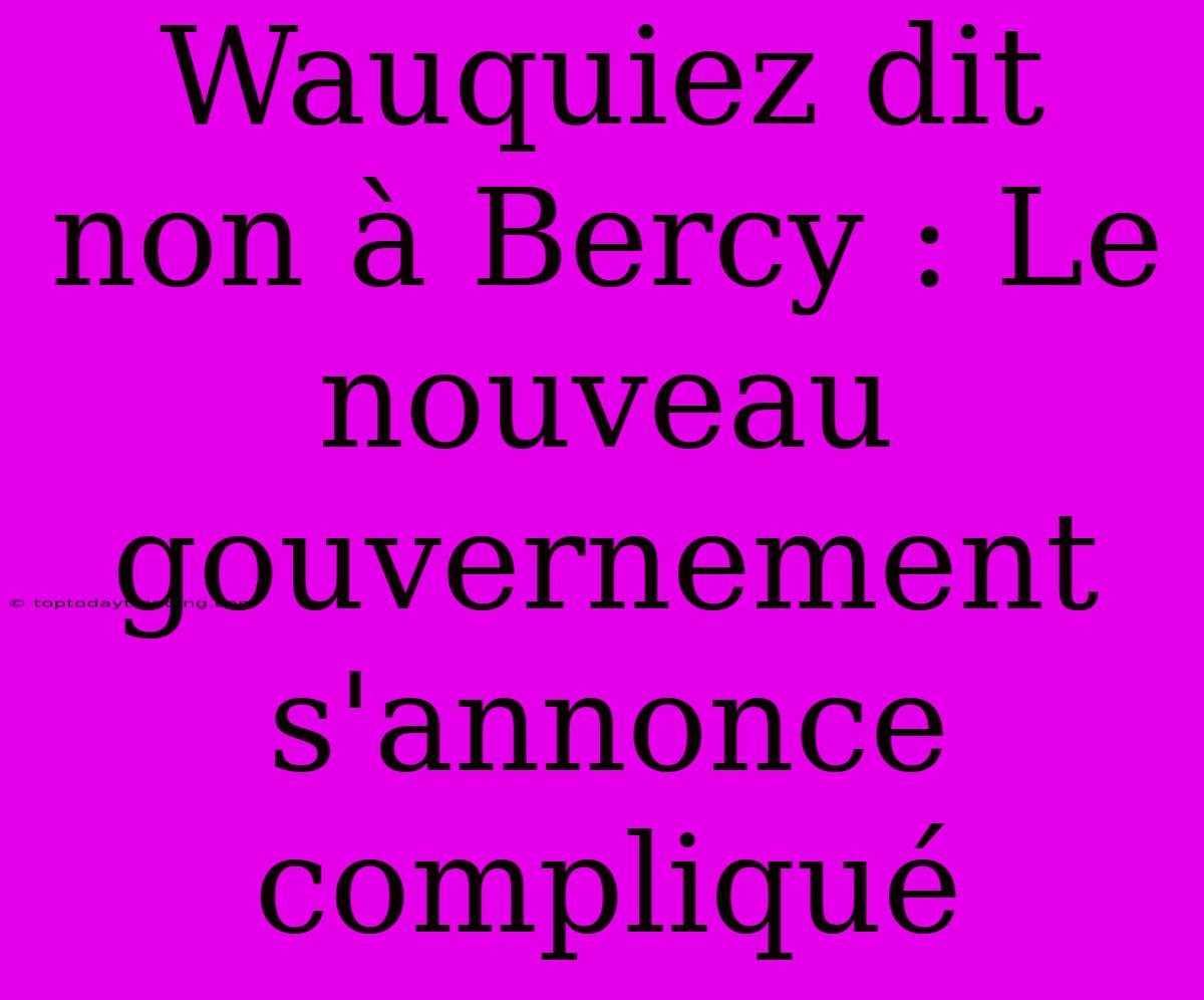 Wauquiez Dit Non À Bercy : Le Nouveau Gouvernement S'annonce Compliqué