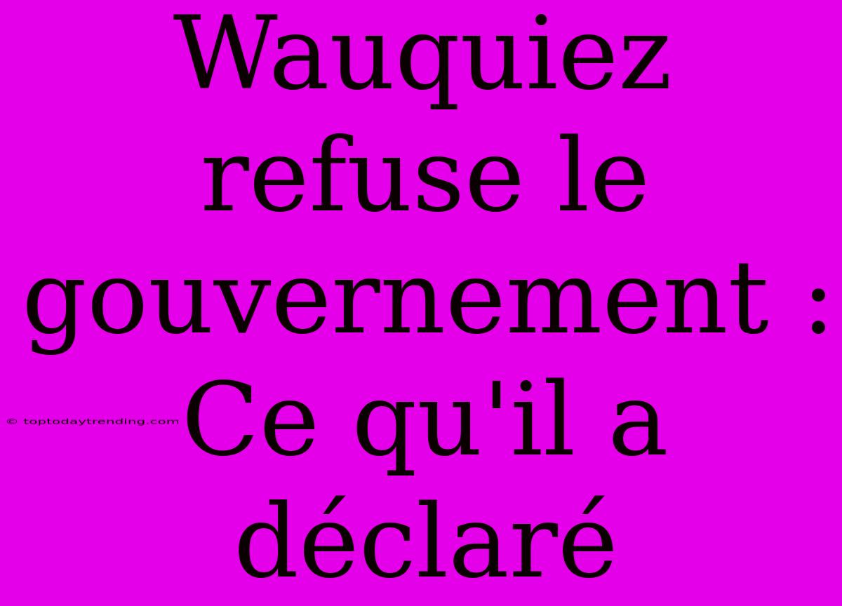 Wauquiez Refuse Le Gouvernement : Ce Qu'il A Déclaré