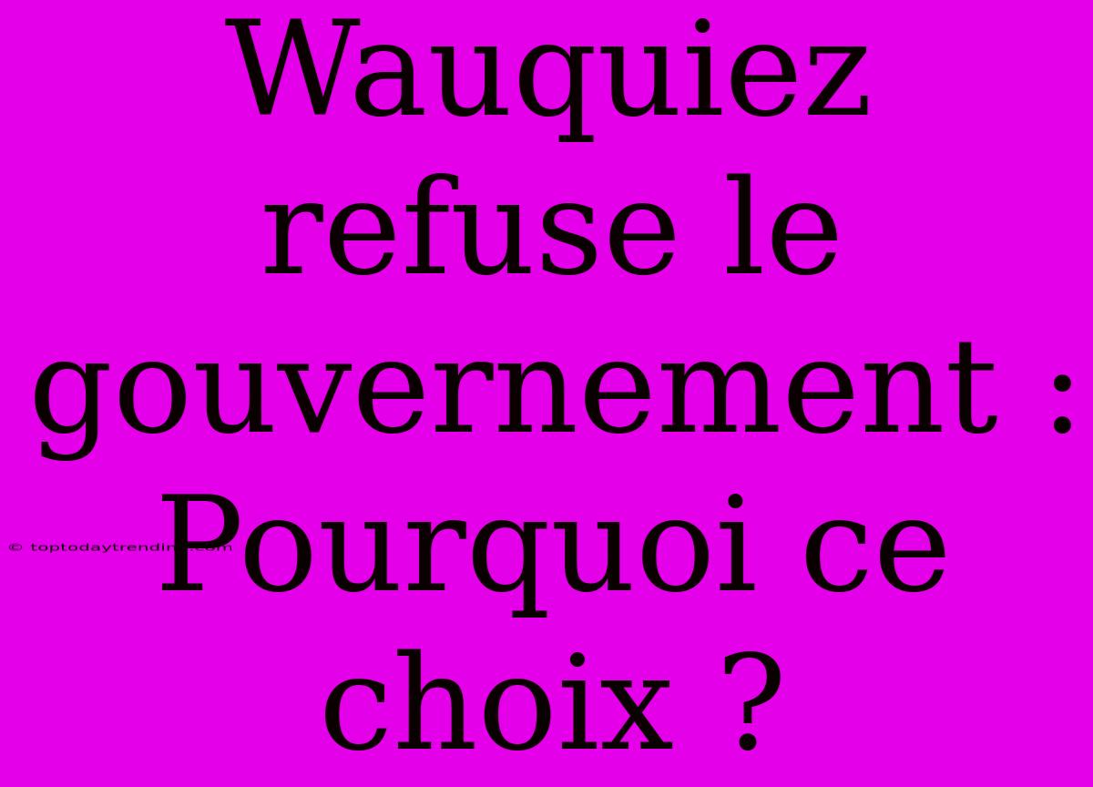 Wauquiez Refuse Le Gouvernement : Pourquoi Ce Choix ?