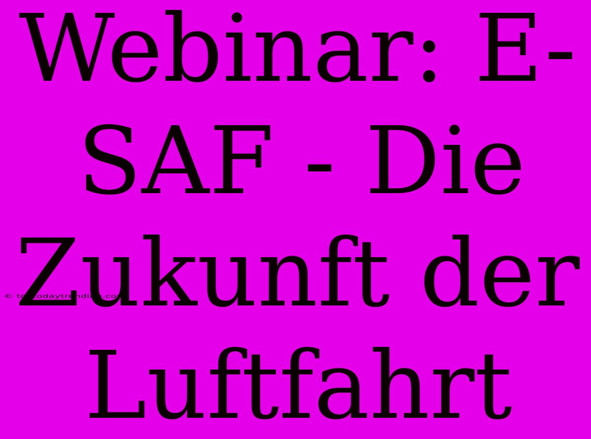 Webinar: E-SAF - Die Zukunft Der Luftfahrt