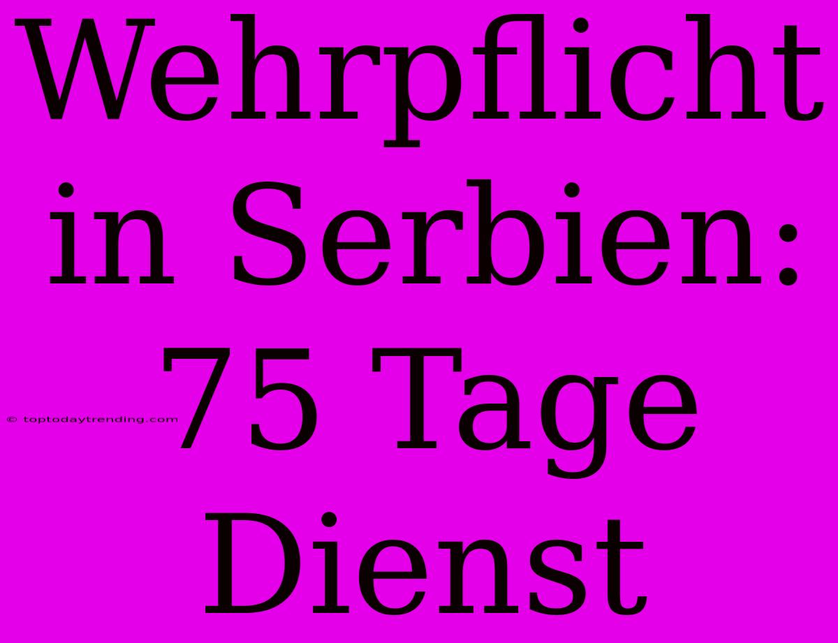 Wehrpflicht In Serbien: 75 Tage Dienst