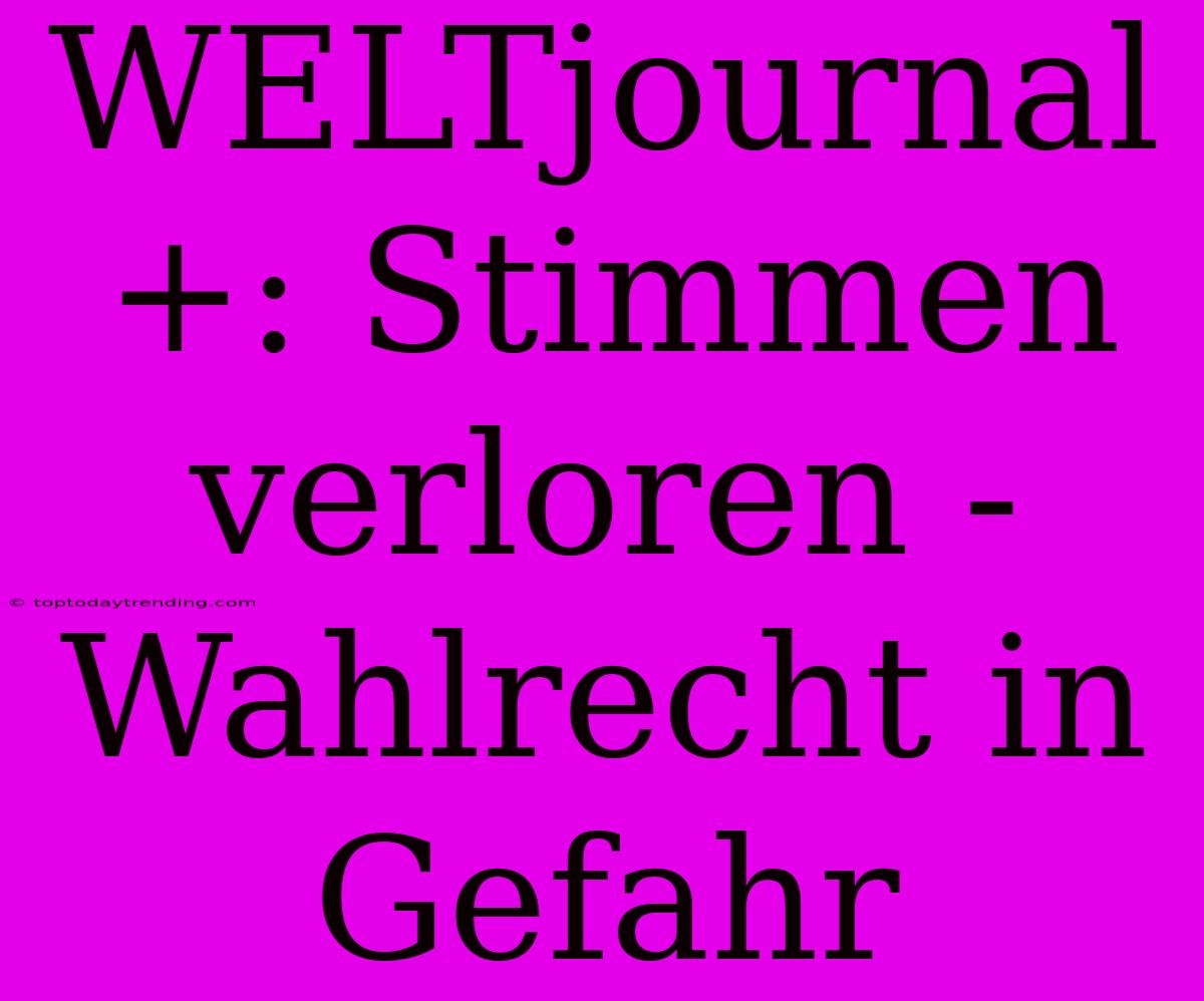 WELTjournal+: Stimmen Verloren - Wahlrecht In Gefahr