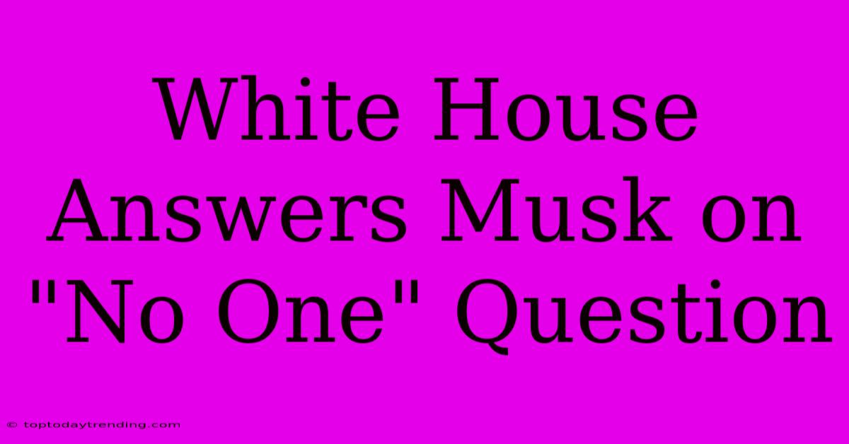 White House Answers Musk On 