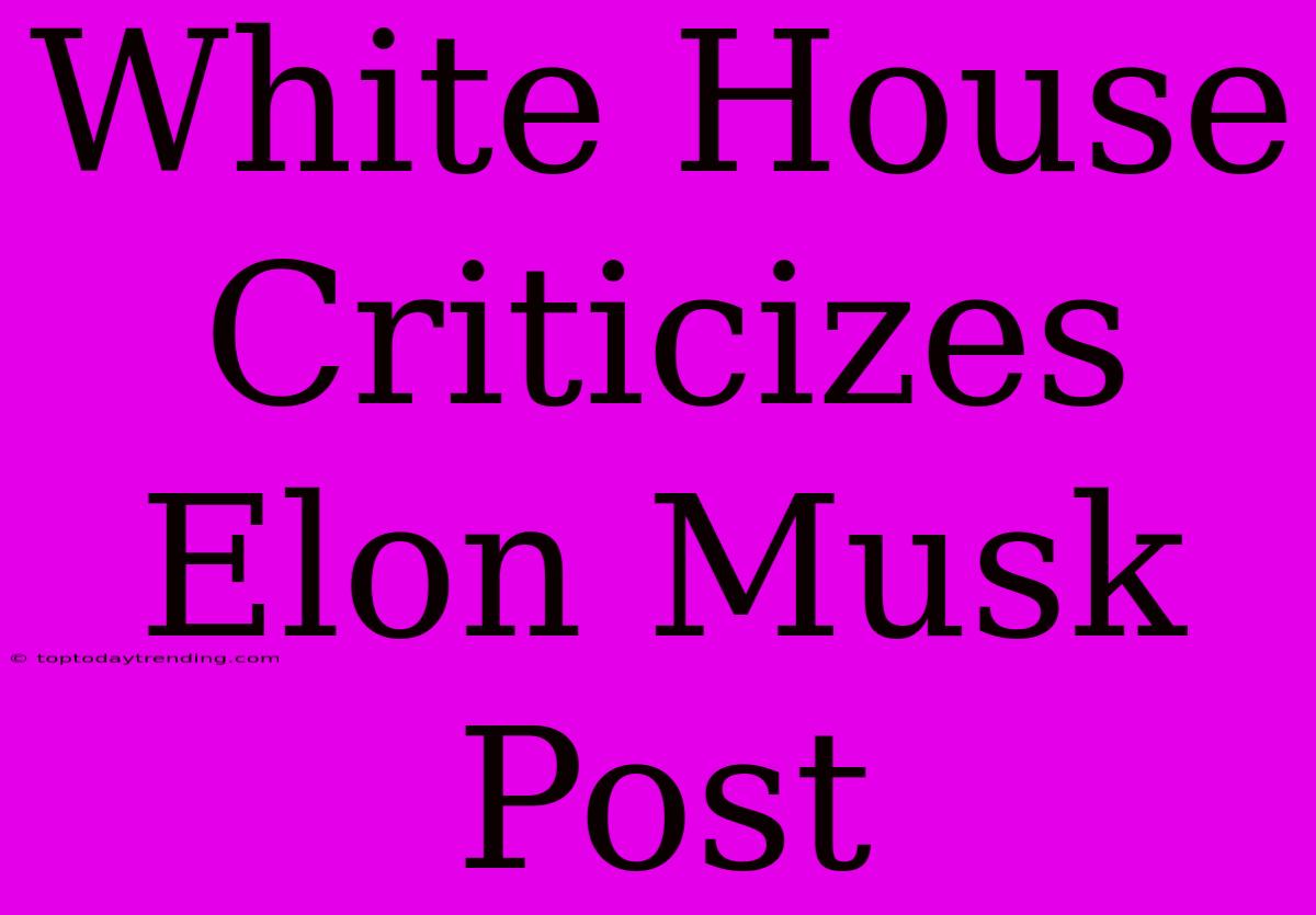 White House Criticizes Elon Musk Post