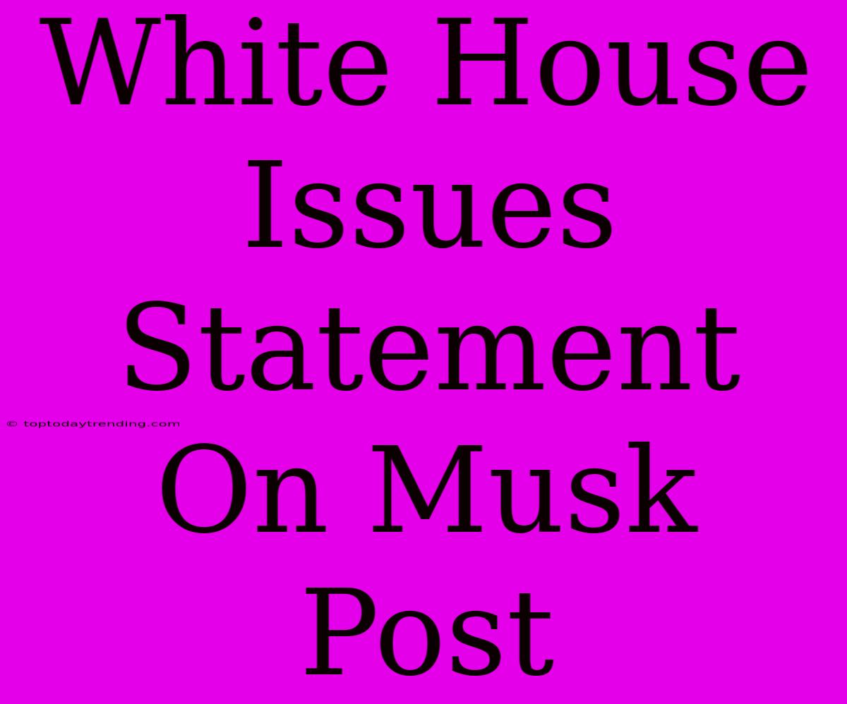 White House Issues Statement On Musk Post