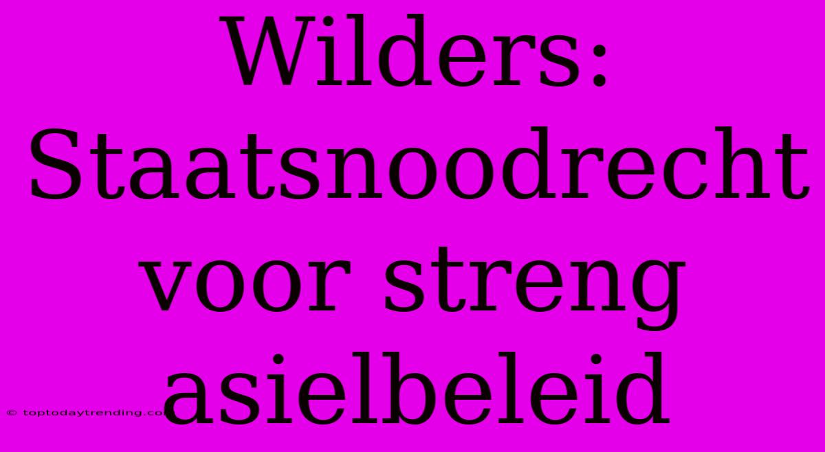 Wilders: Staatsnoodrecht Voor Streng Asielbeleid