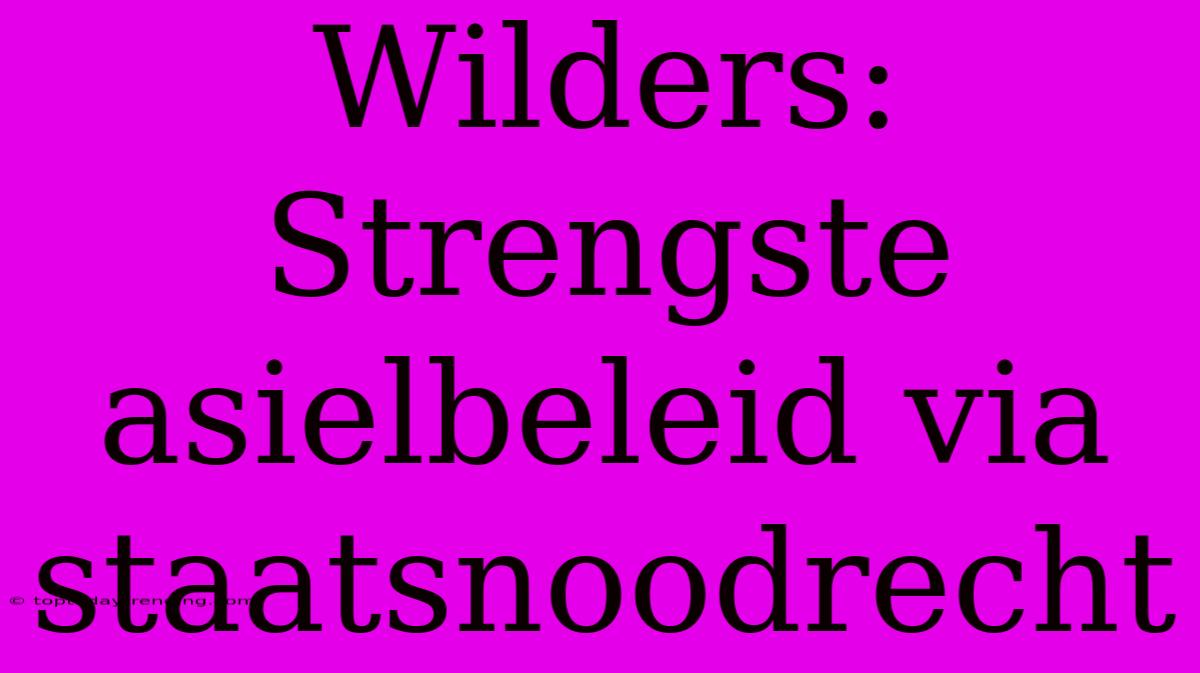 Wilders: Strengste Asielbeleid Via Staatsnoodrecht