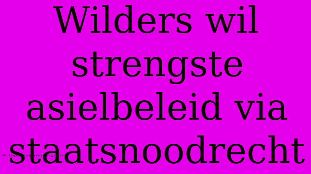 Wilders Wil Strengste Asielbeleid Via Staatsnoodrecht