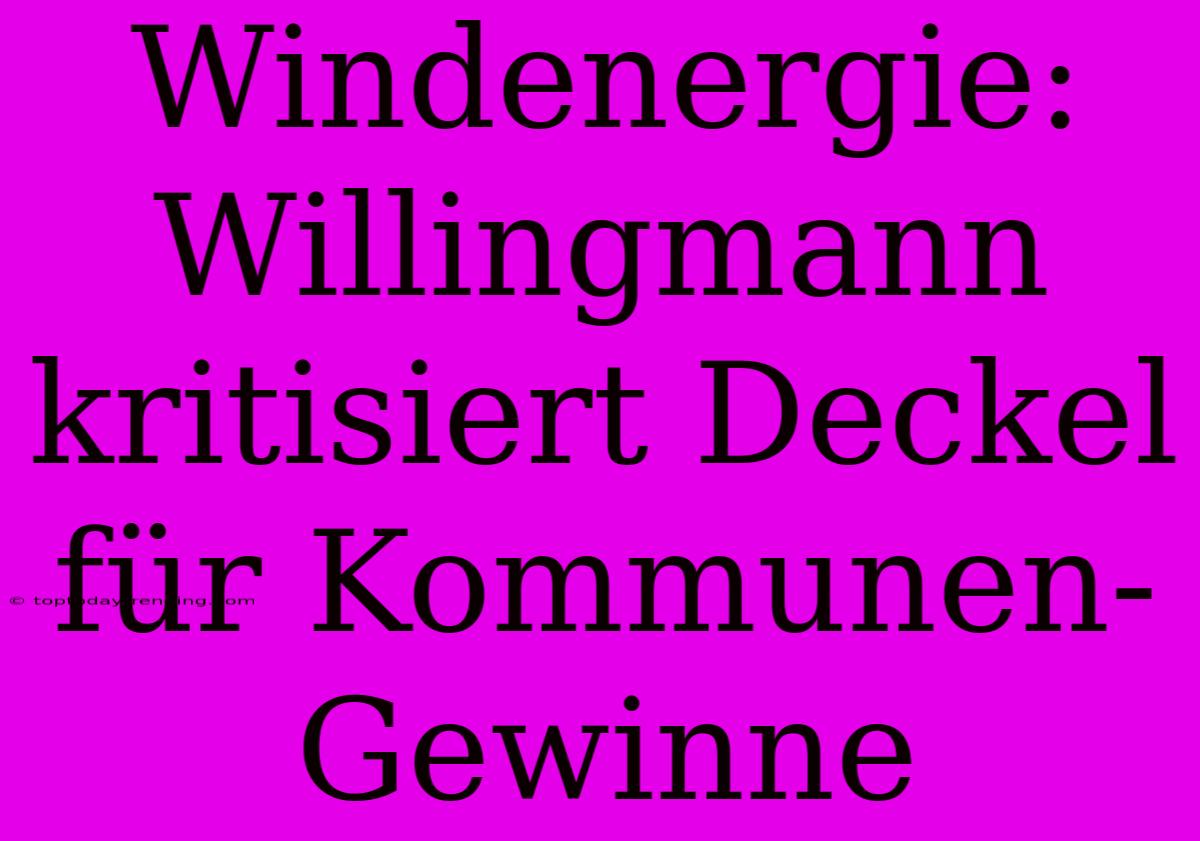 Windenergie: Willingmann Kritisiert Deckel Für Kommunen-Gewinne