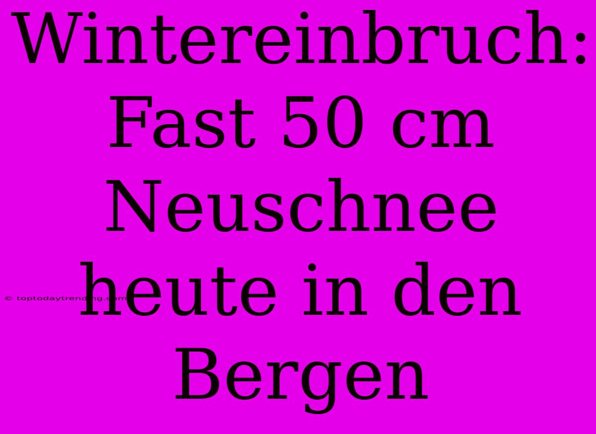 Wintereinbruch: Fast 50 Cm Neuschnee Heute In Den Bergen