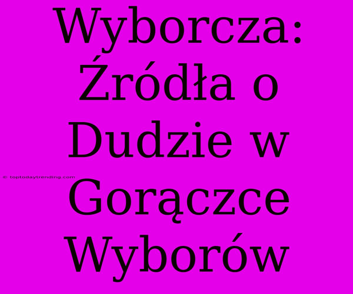 Wyborcza: Źródła O Dudzie W Gorączce Wyborów