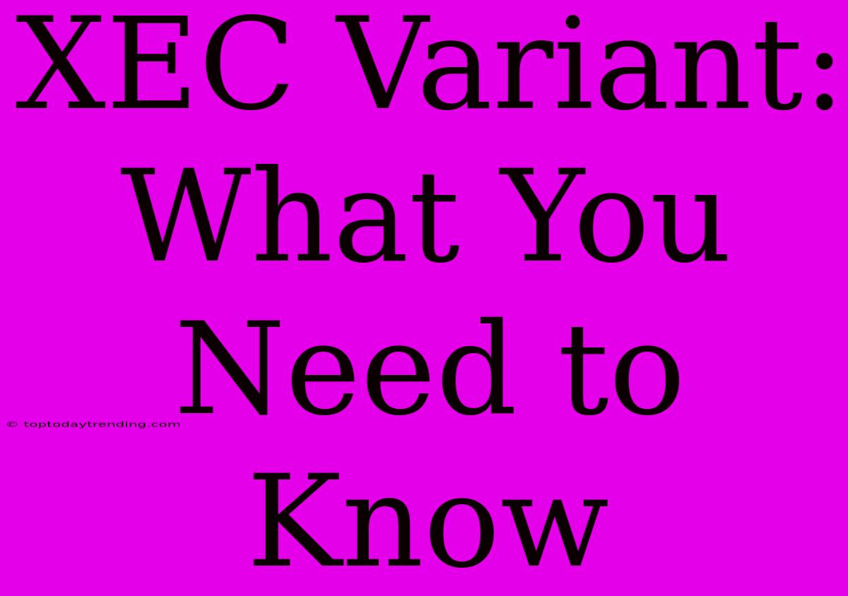 XEC Variant: What You Need To Know