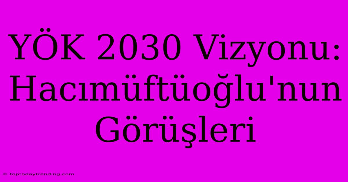 YÖK 2030 Vizyonu: Hacımüftüoğlu'nun Görüşleri