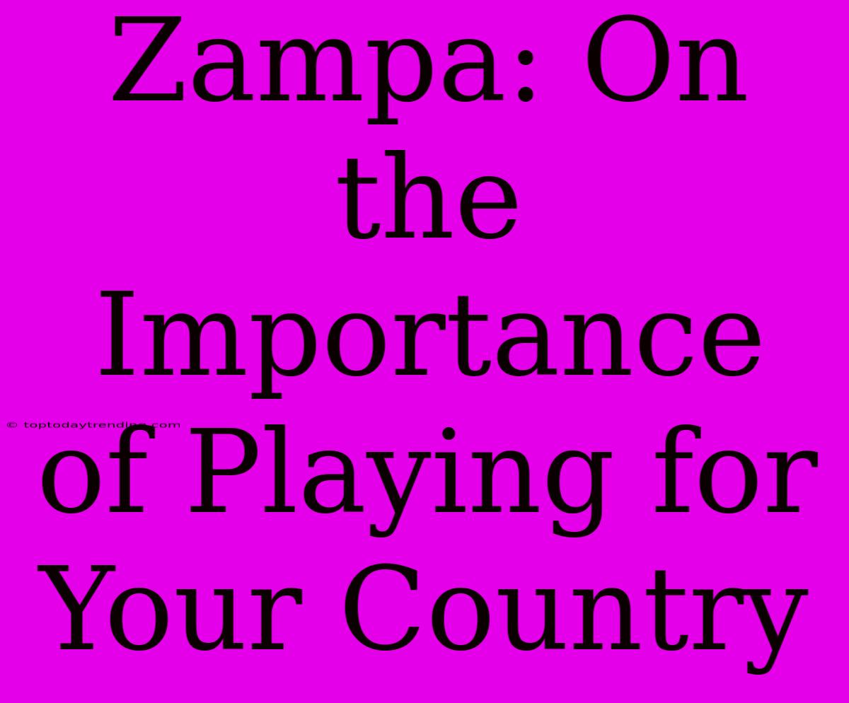 Zampa: On The Importance Of Playing For Your Country