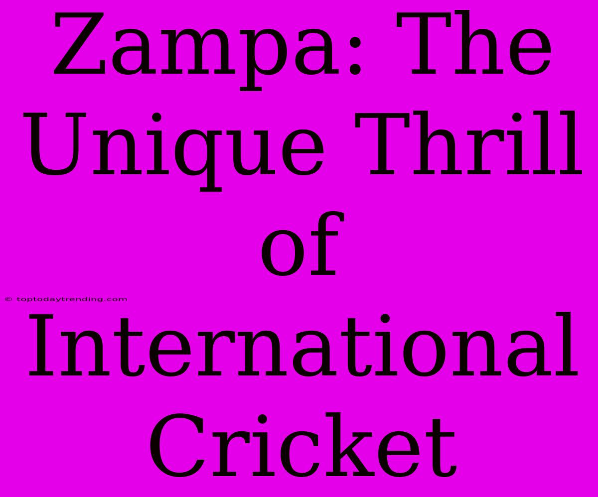 Zampa: The Unique Thrill Of International Cricket