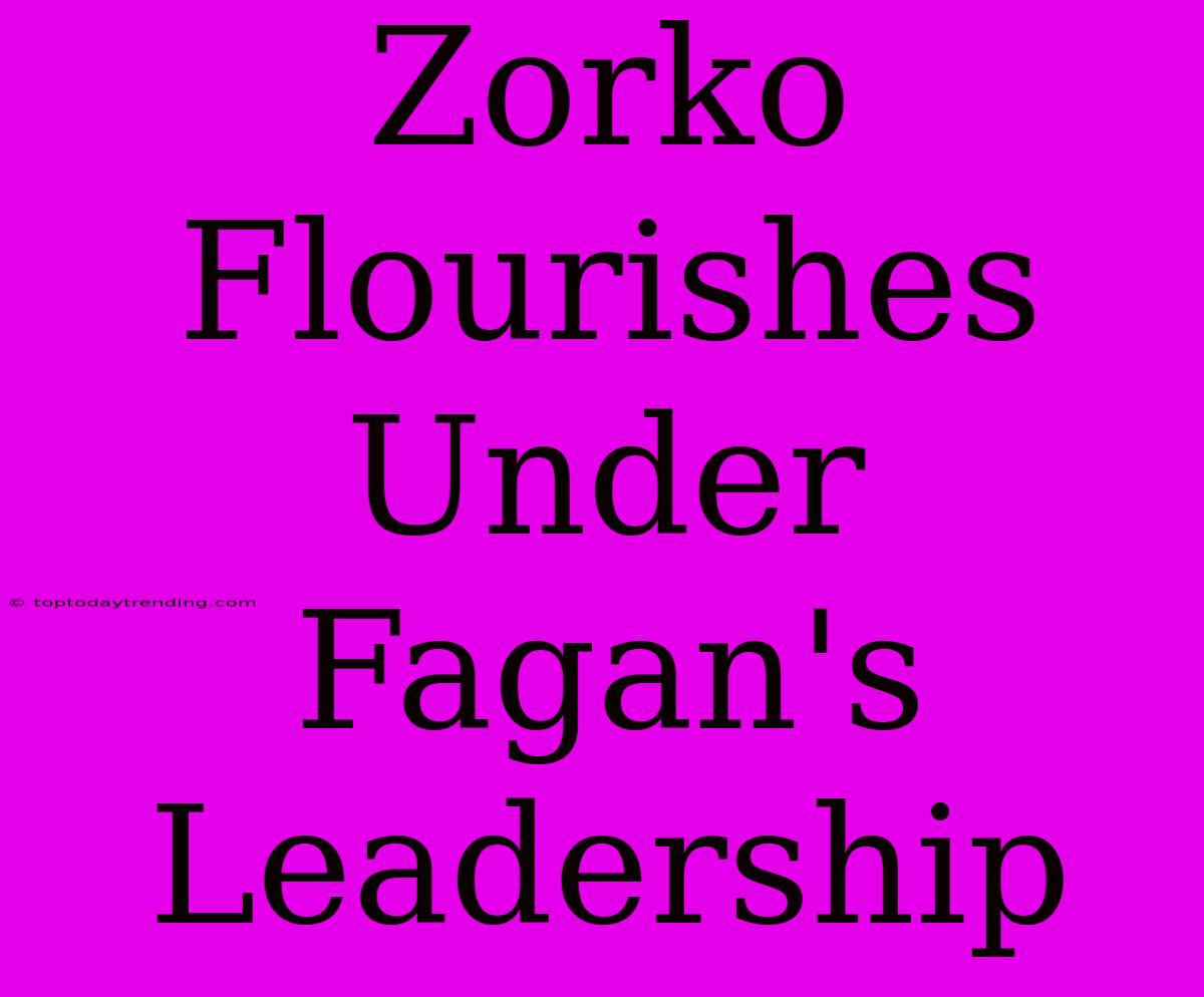 Zorko Flourishes Under Fagan's Leadership