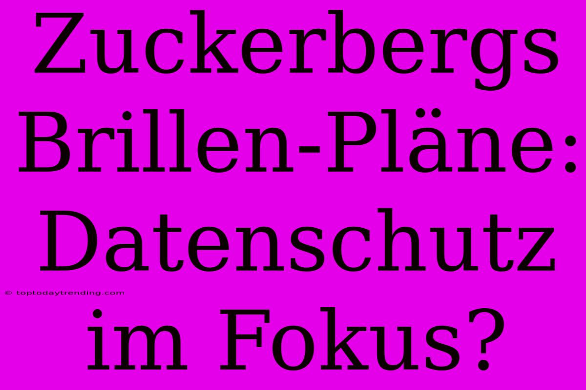 Zuckerbergs Brillen-Pläne: Datenschutz Im Fokus?