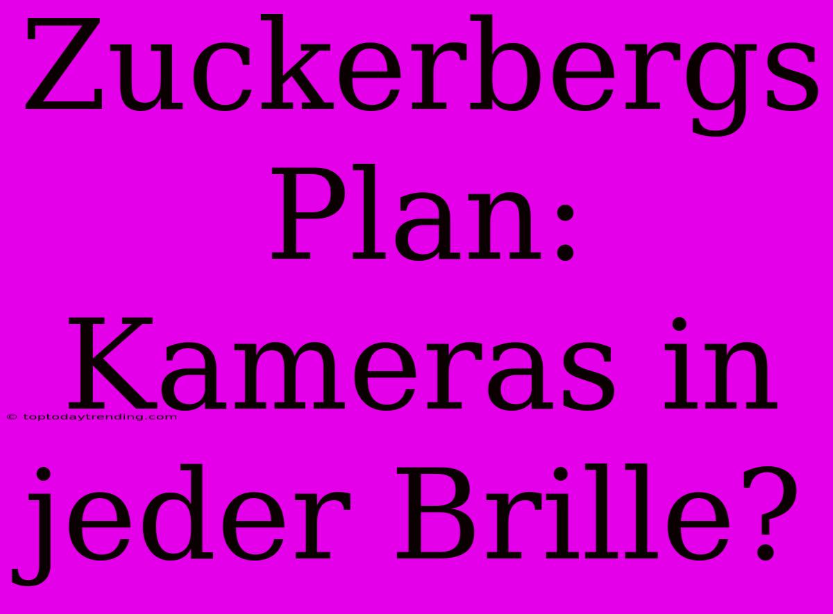 Zuckerbergs Plan: Kameras In Jeder Brille?